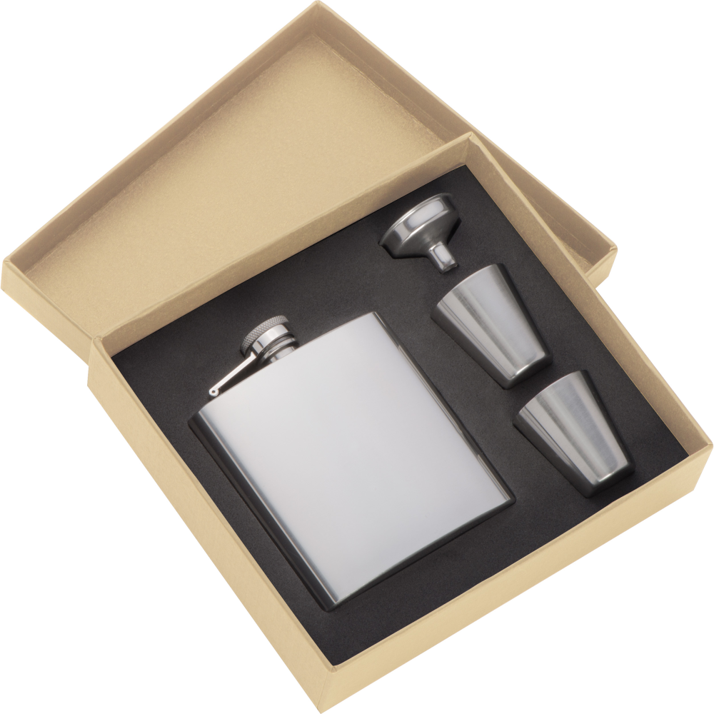 Engraved Stainless Steel Hipflask Set - Corby