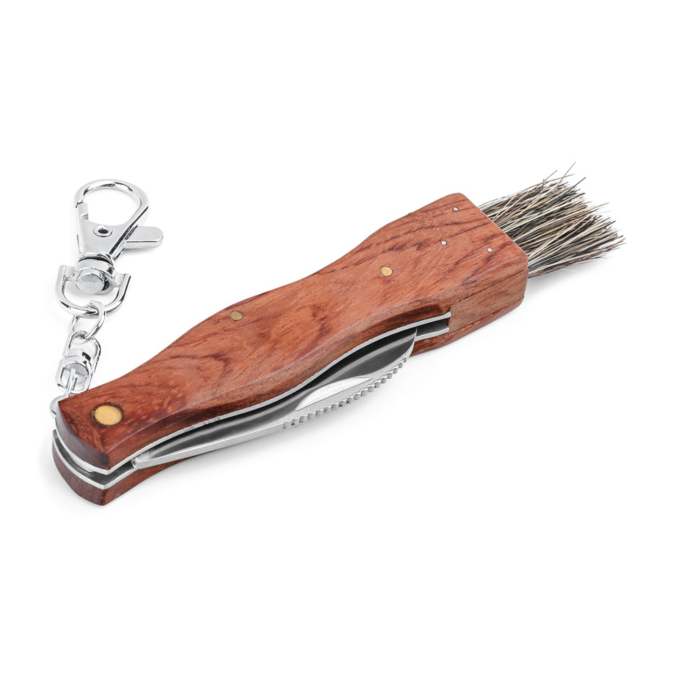 Coltello tascabile in acciaio inossidabile con moschettone in legno - San Quirico d'Orcia