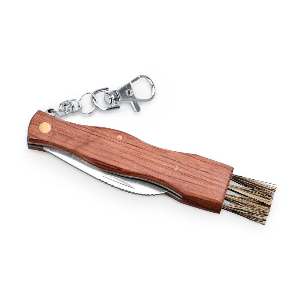 Coltello tascabile in acciaio inossidabile con moschettone in legno - San Quirico d'Orcia