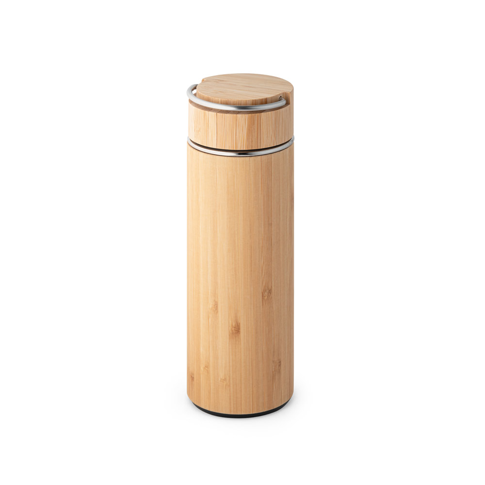 Bamboo and stainless steel thermal bottle with tea infuser - Cherhill - Royal Sutton Coldfield