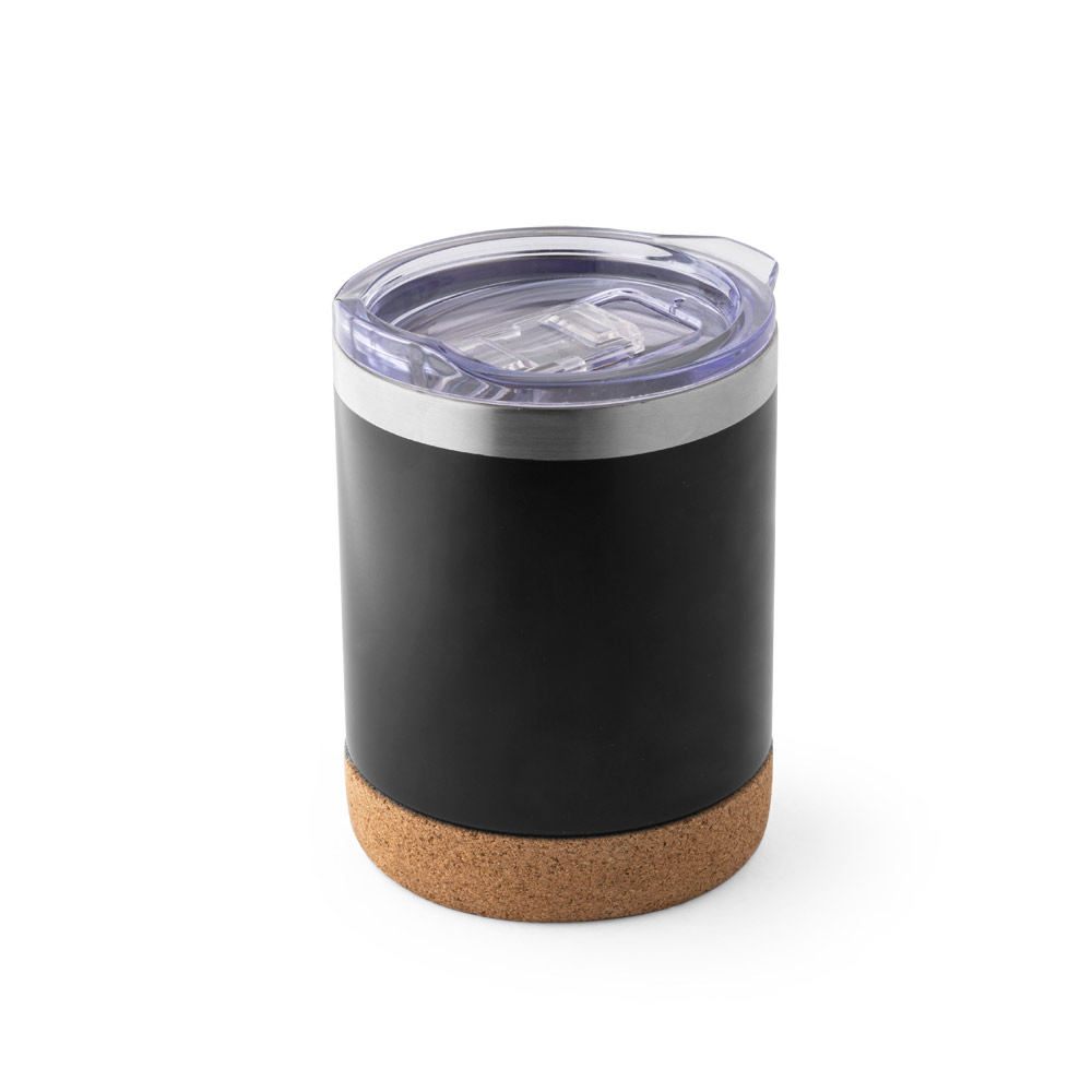 A travel mug made of stainless steel and featuring a cork base - Ince-in-Makerfield