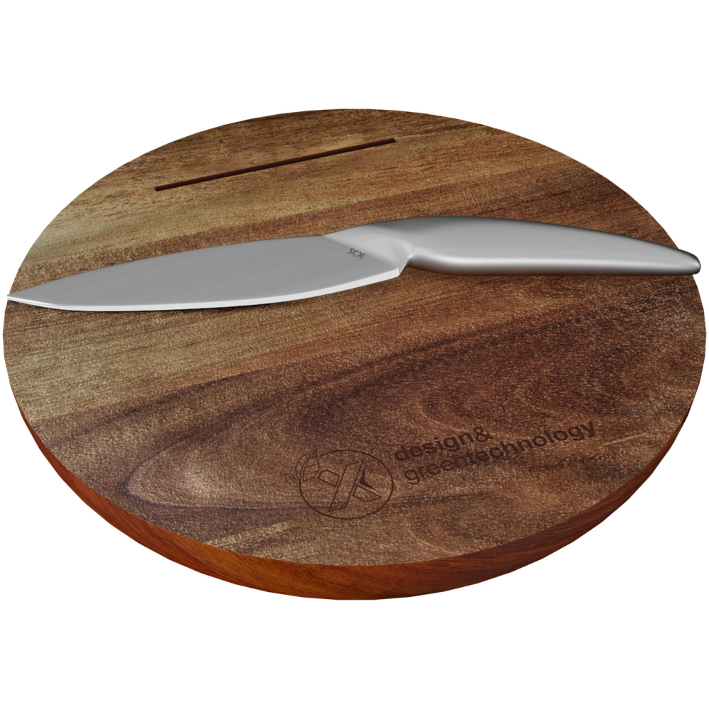 Planche à découper en bois d'acacia et ensemble de couteaux en acier inoxydable - Douzains