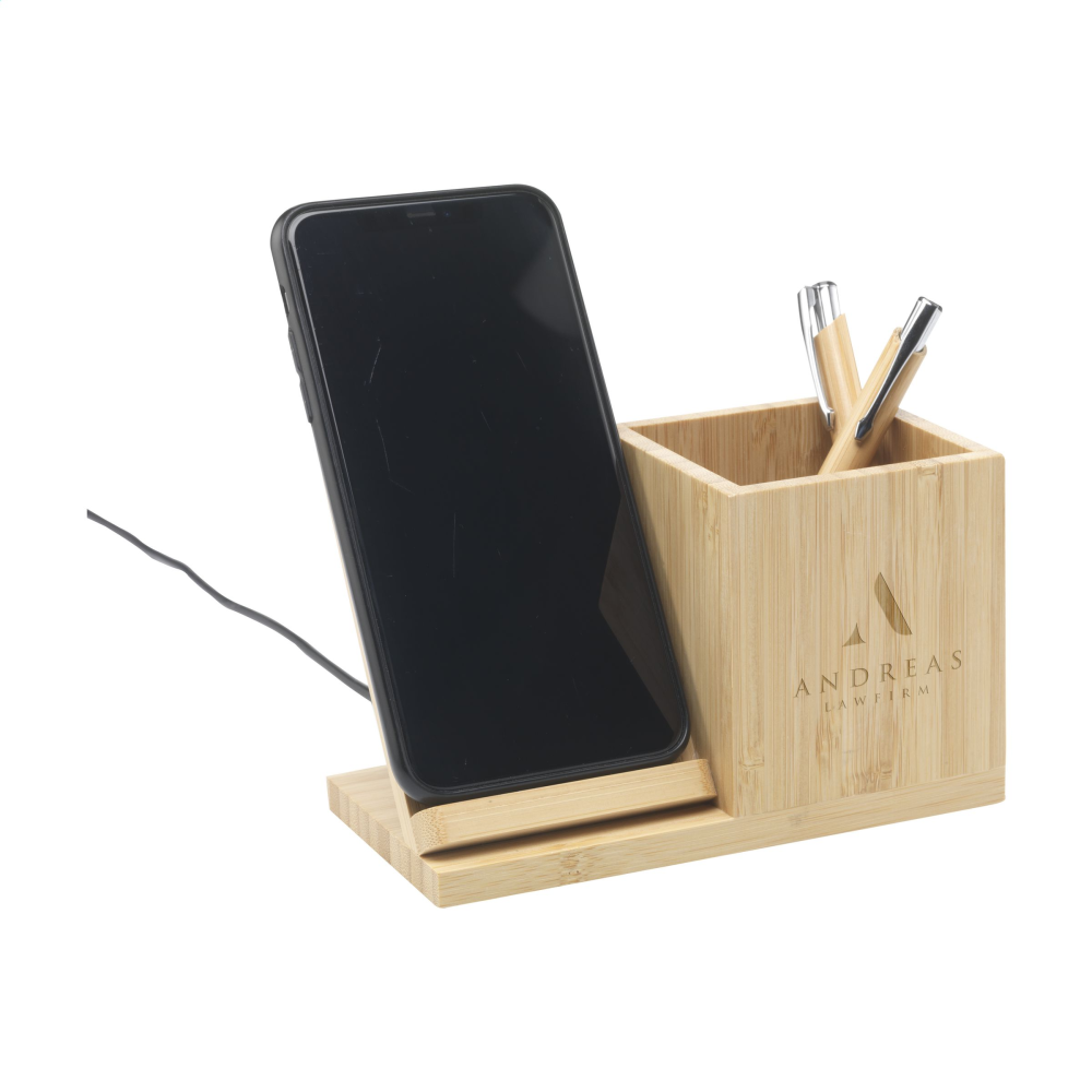 Bamboo Wireless Charging Stand with Pen Holder - Penshurst