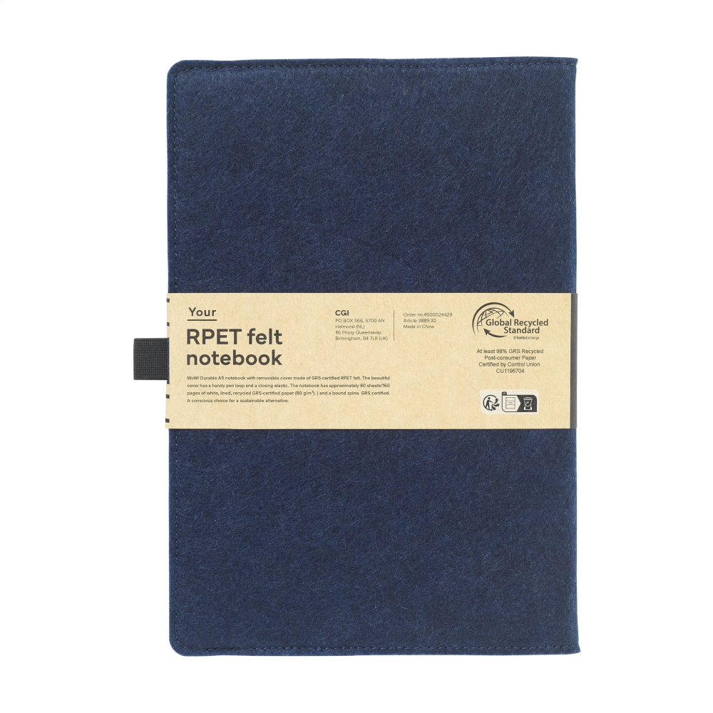 Cuaderno A5 duradero con tapa de fieltro RPET extraíble - Cuevas Bajas