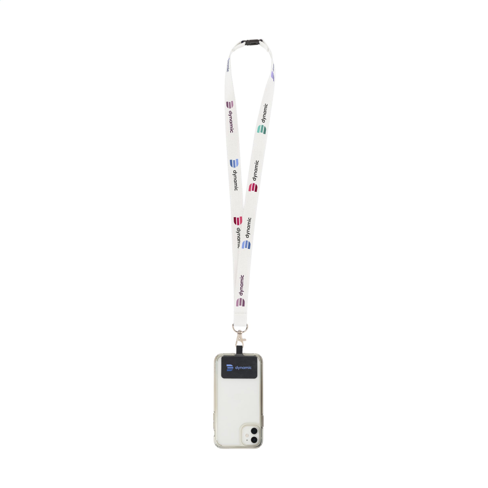 A lanyard made of recycled polyester with a smartphone patch and a carabiner - Harlow