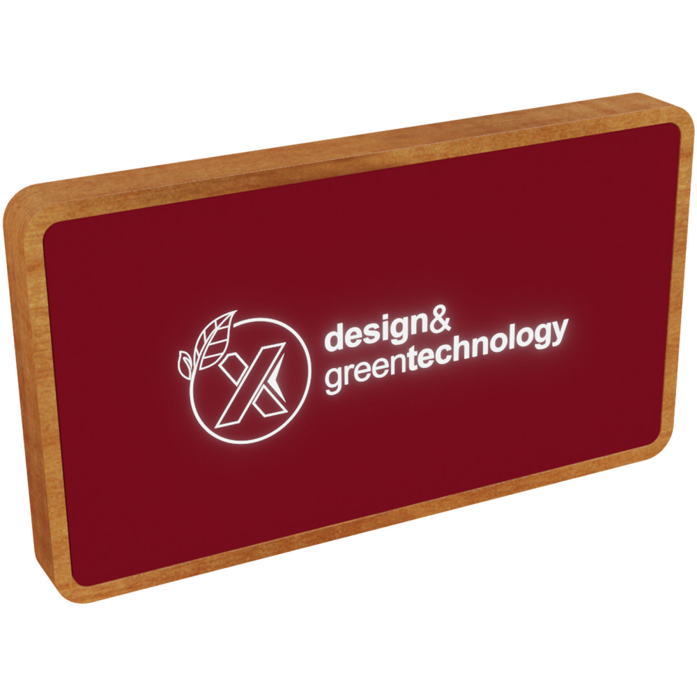 Eco-Friendly Wooden Power Bank with Wireless Charging and Illuminated Logo - Carlisle