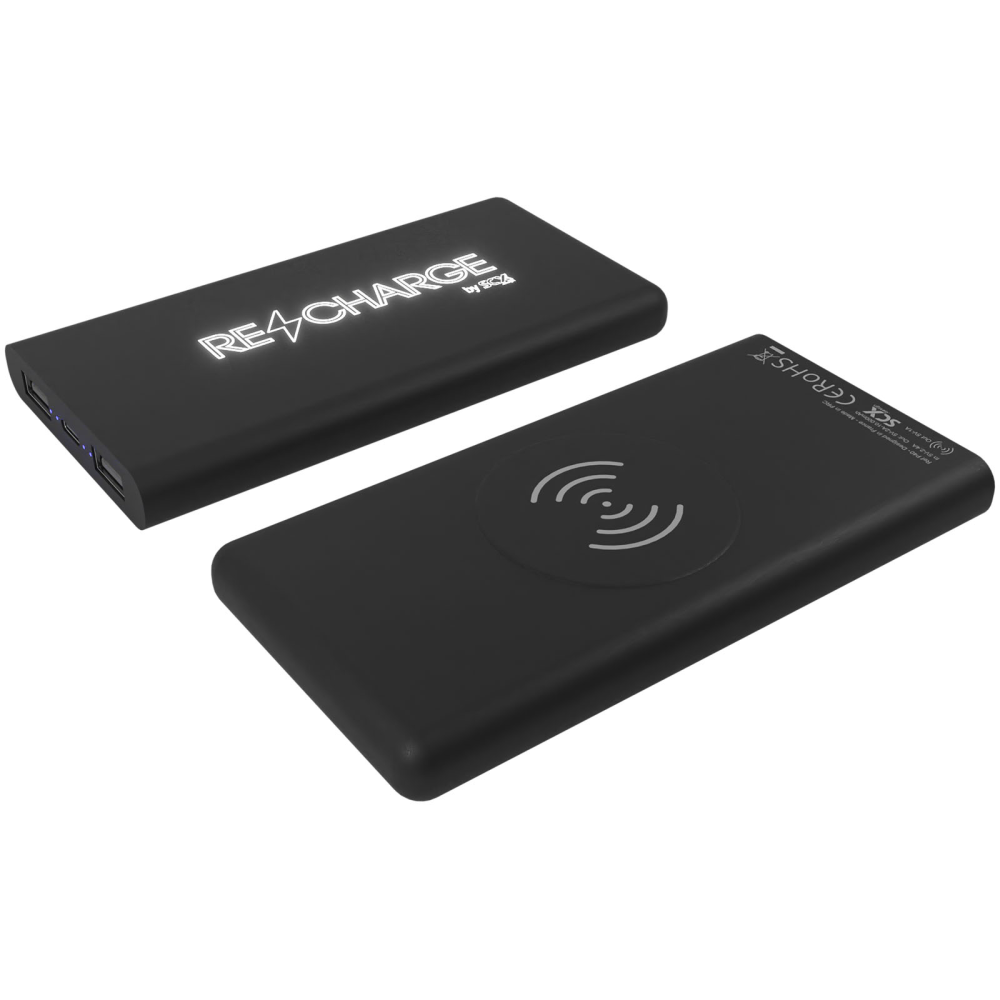 An antibacterial wireless power bank with a light-up logo and a 3-in-1 cable - Jersey