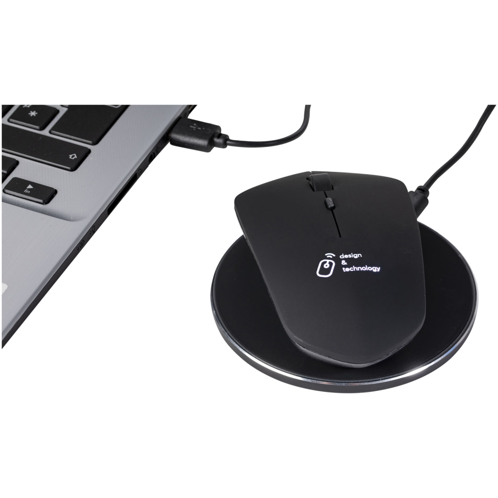 Mouse a induzione da 10W con base wireless e cavo di prolunga RPET - Uggiate-Trevano