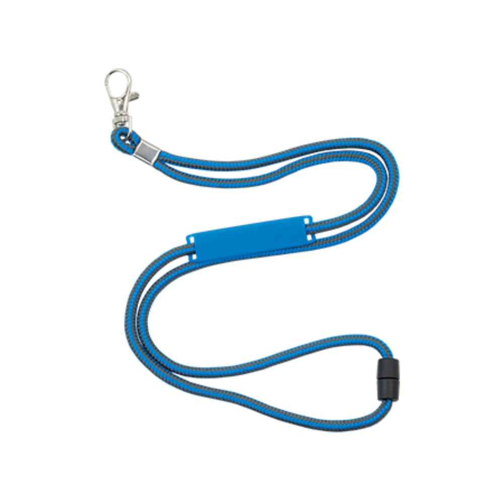 A lanyard made of polyester cord, featuring a safety closure and a name tag made of PVC - Stockport