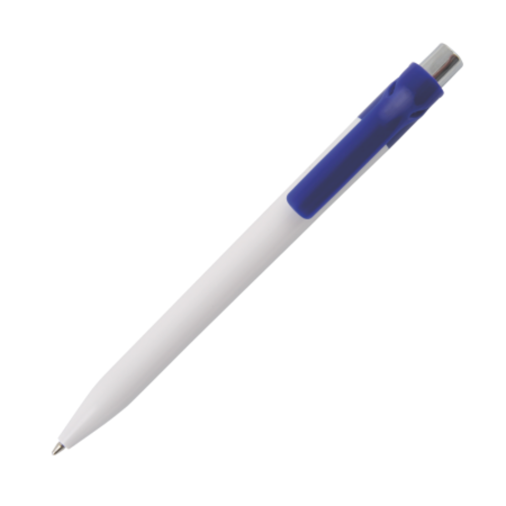 Penna a sfera FRAZER con corpo bianco e clip di colore solido - Ceranova