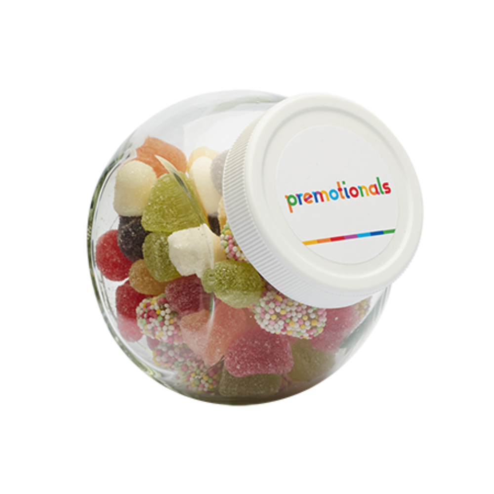A 395ml candy jar that comes with a white plastic lid and a full-color label. - Ebbsfleet