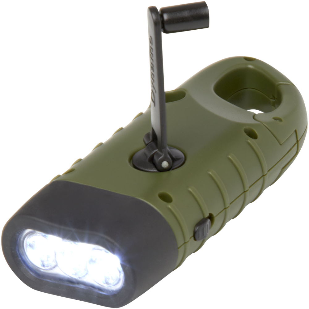 Helios flashlight made from recycled plastic, powered by solar and dynamo energy, and comes with a carabiner - Poundbury