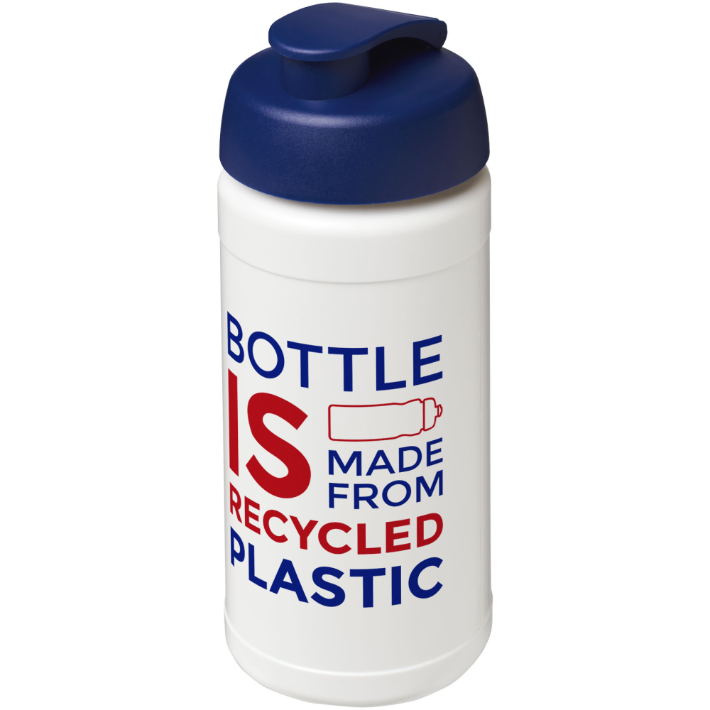 This is a 500 ml sports bottle with a flip lid from Baseline. It is made from recycled materials. - Crediton