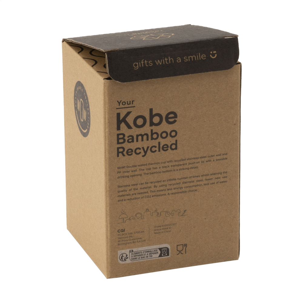 Tazza da caffè in acciaio riciclato Kobe Bamboo RCS da 350 ml - Imbersago