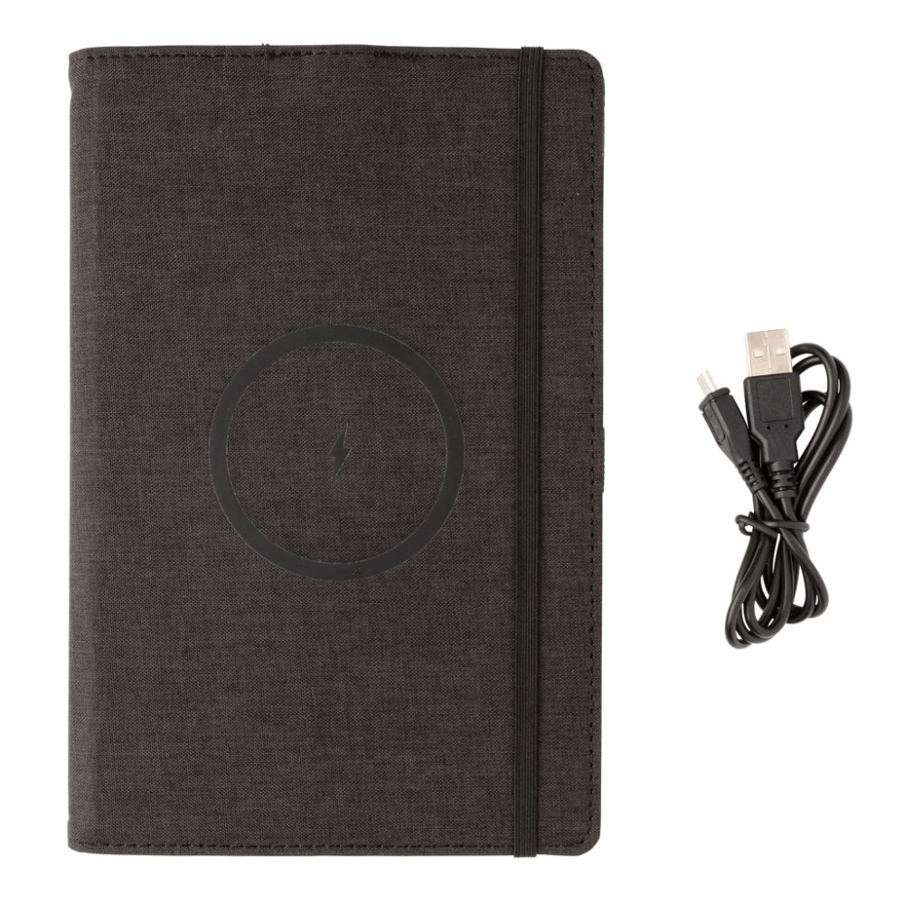 Monroe RPET A5 notitieboek (navulbaar) met draadloos opladen