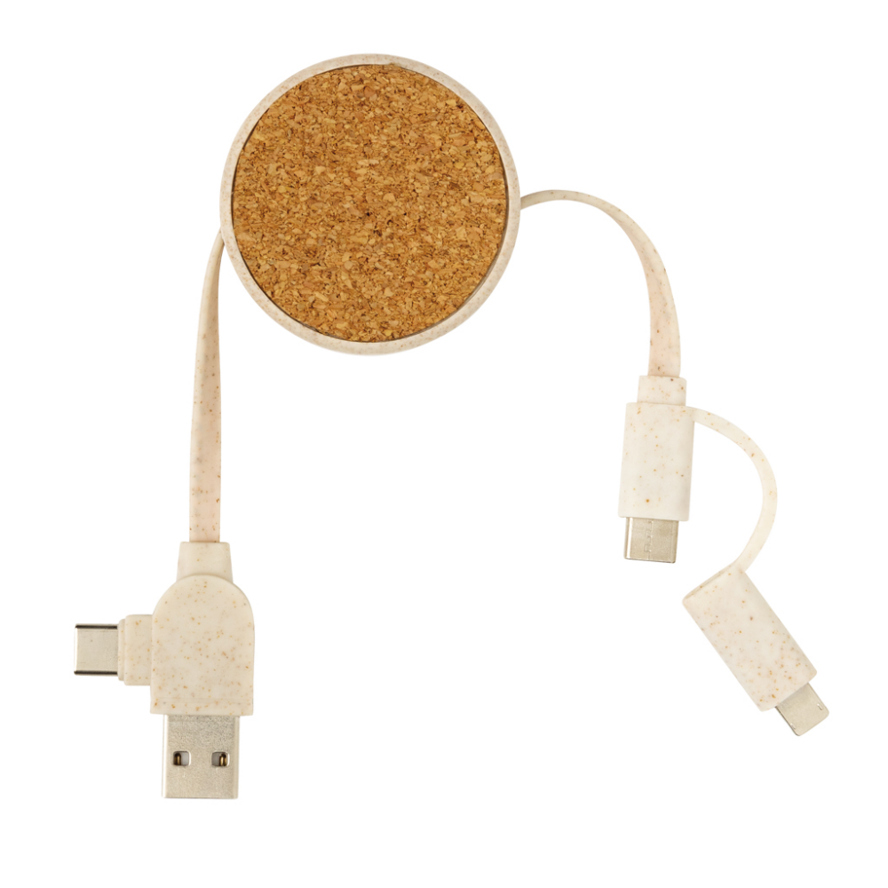 Cork and Wheat 6-in-1 retractable cable, brown