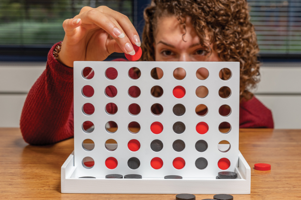 Modern Connect four wooden game, white