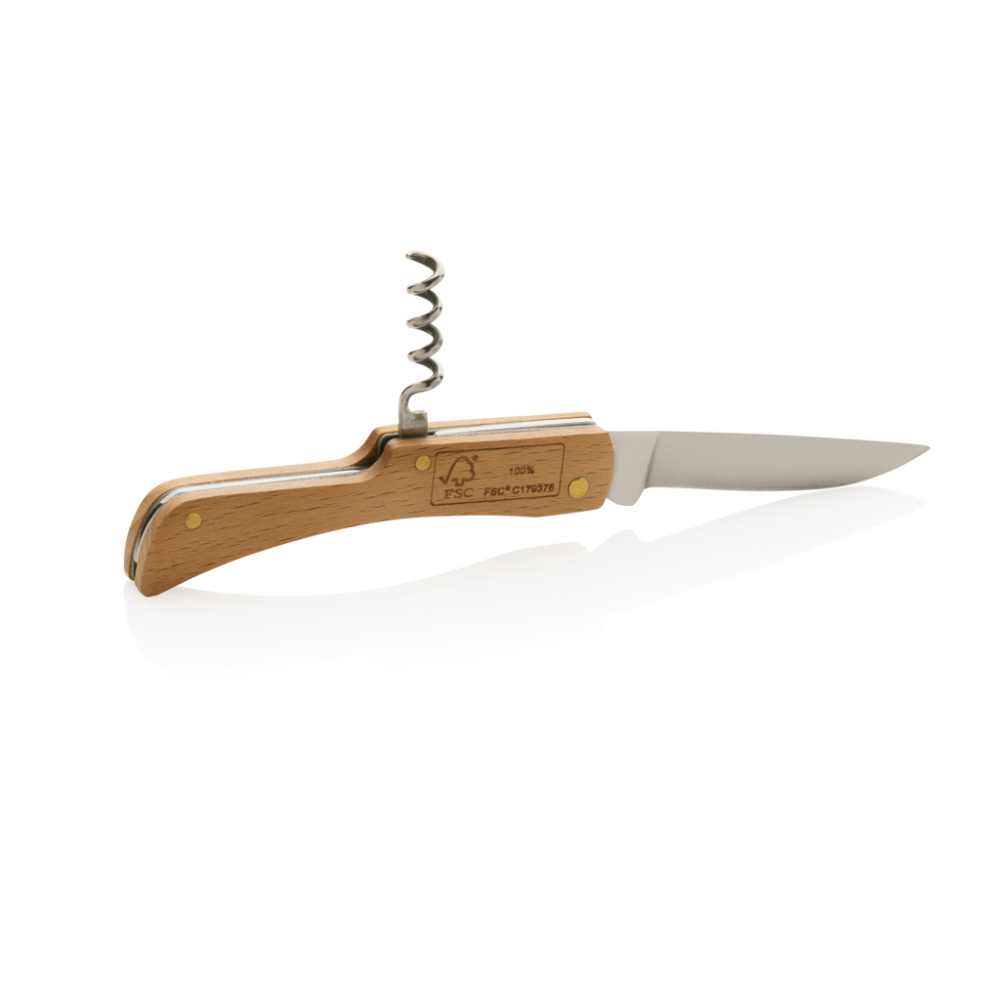 FSC® houten mes met flesopener
