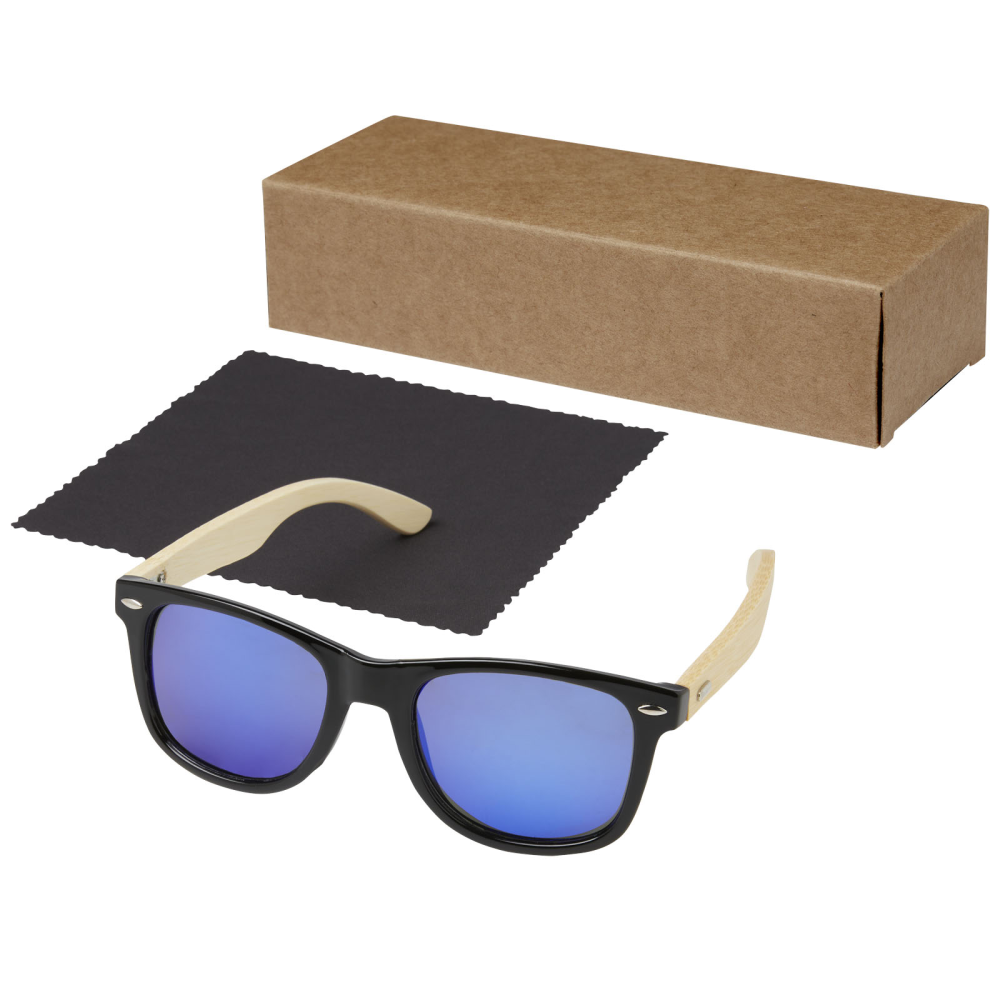 Linso gespiegelde gepolariseerde zonnebril van rPET/bamboe in geschenkverpakking