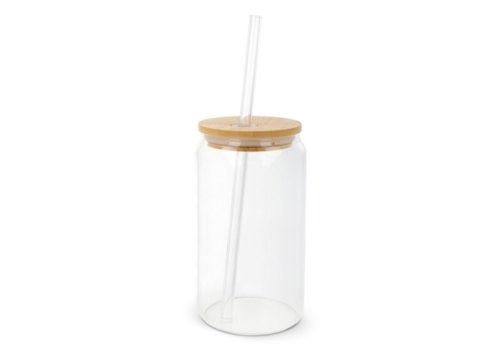 Orsic Glas met bamboe deksel & rietje (450 ml)